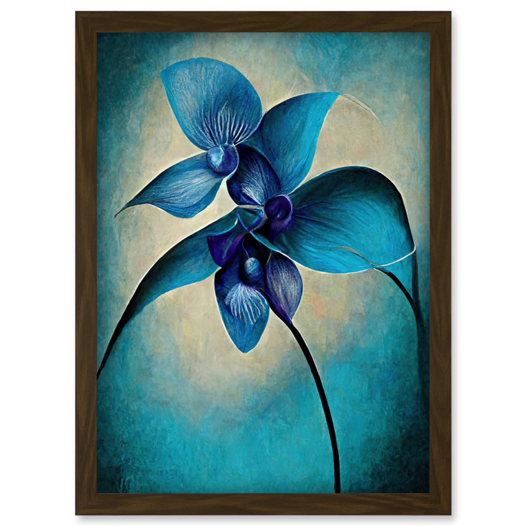 Abstract Blue Orchid Floral Modern Artwork Framed Wall Art Print A4 - Artery8