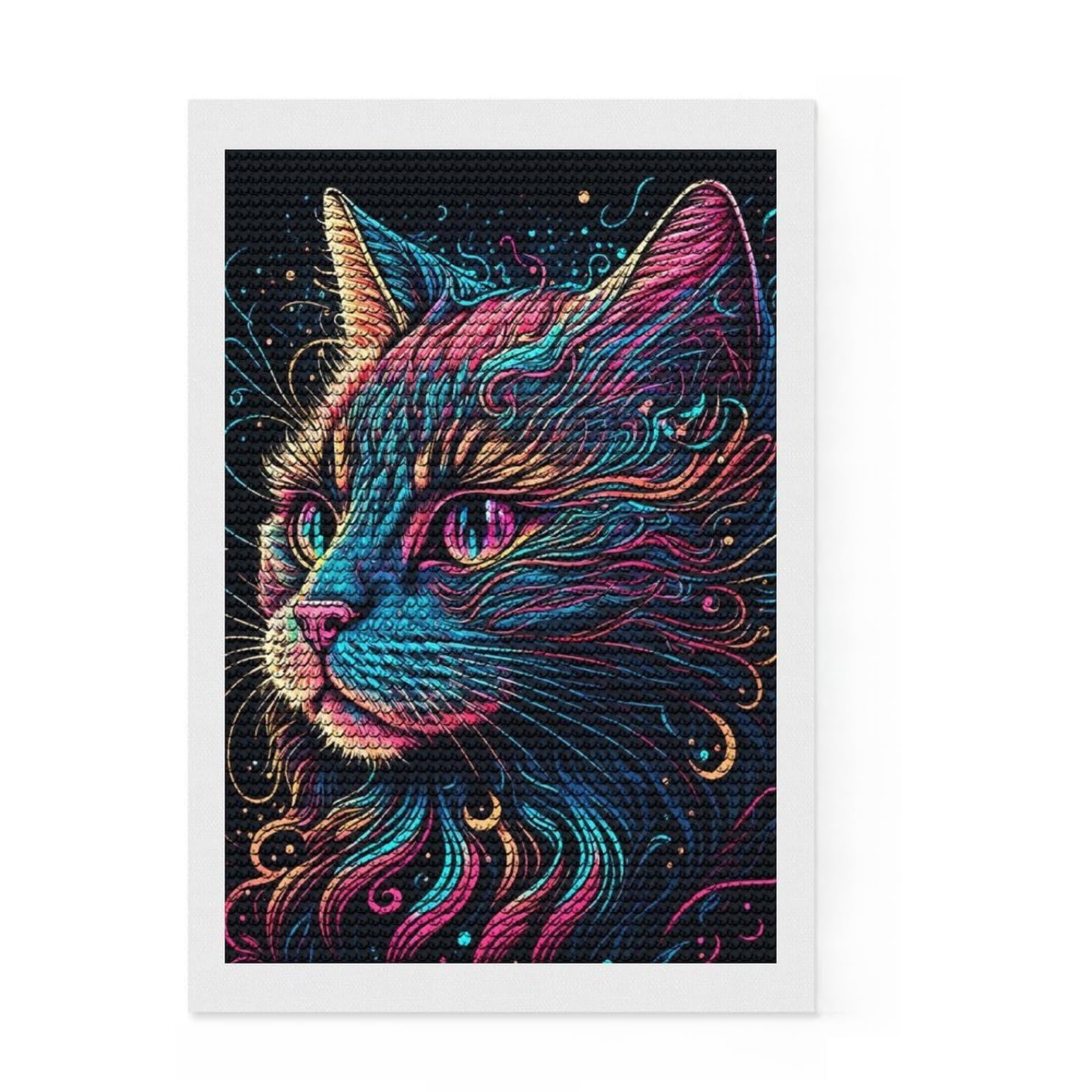 Junmoney Line Art Cat Full Drill Diamond Painting Kit 8"x12", Birthday Gift, Vintage Style Decor, Modern Decor, Artistic Hobby