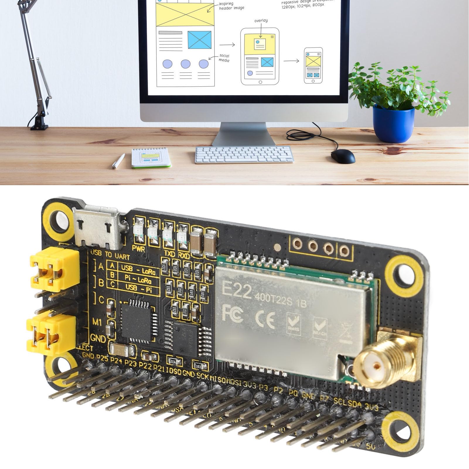 Fabater Lora Hat SX1268, Modulo Wireless da 5 Km, Basso Consumo Energetico con Interfaccia UART per la Comunicazione
