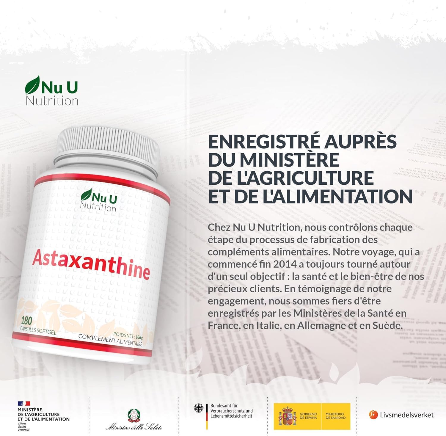 Astaxanthine 12mg - 180 Softgels de Forte Puissance - Approvisionnement 6 Mois - Supplément Antioxydant Puissant - Astaxanthine de Haematococcus Pluvialis Algae - Fabriqué en Europe - Nu U Nutrition