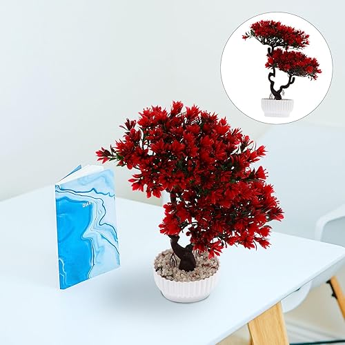 Miniatura 5 de Hemoton Árbol artificial de pino bonsái, mini árbol de simulación, planta sintética en maceta, adornos falsos para maceta, planta de bonsái de cedro
