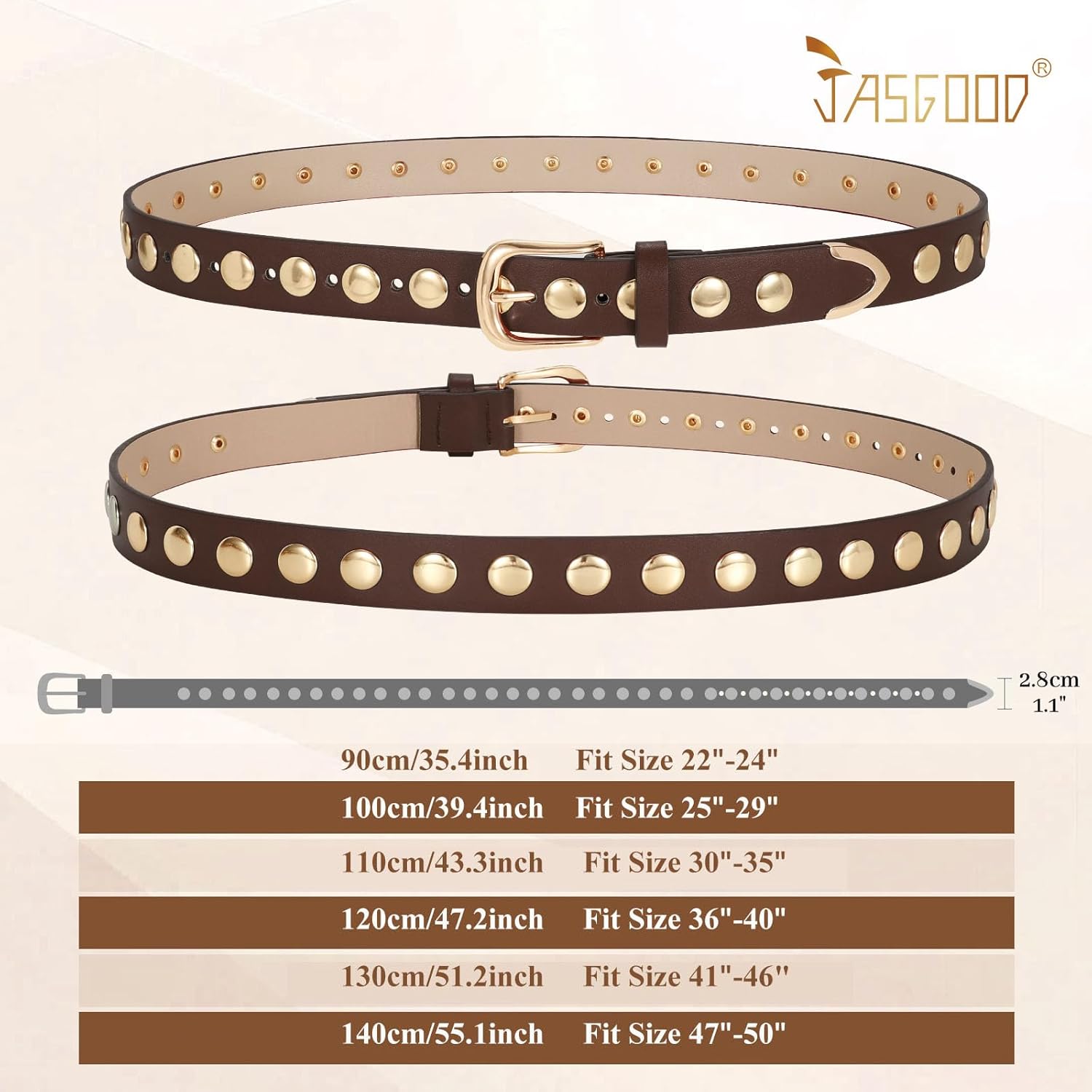 JASGOOD Women Fashion Leather Belt Punk Studded Belt for Jeans Pants Dresses - Image 6