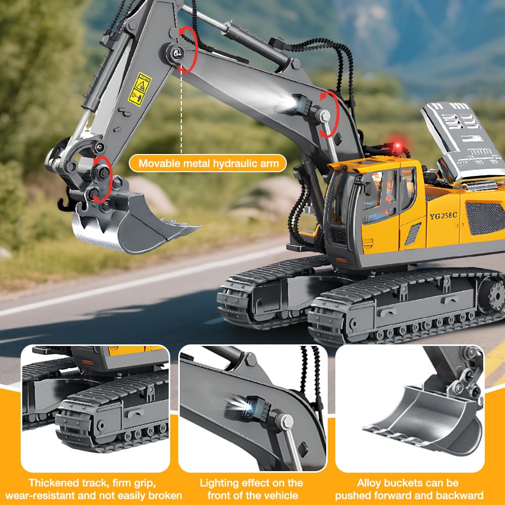 ADDLIVE Pelleteuse Télécommandée, 1 : 20 Mini Pelle Hydraulique, 2.4GHz Rechargeable Pelleteuse Enfant, Tractopelle Telecommandé, Tractopelle Enfant avec Lumière et Son, Jouet en-Fant 3 4 5 6 7 8 Ans