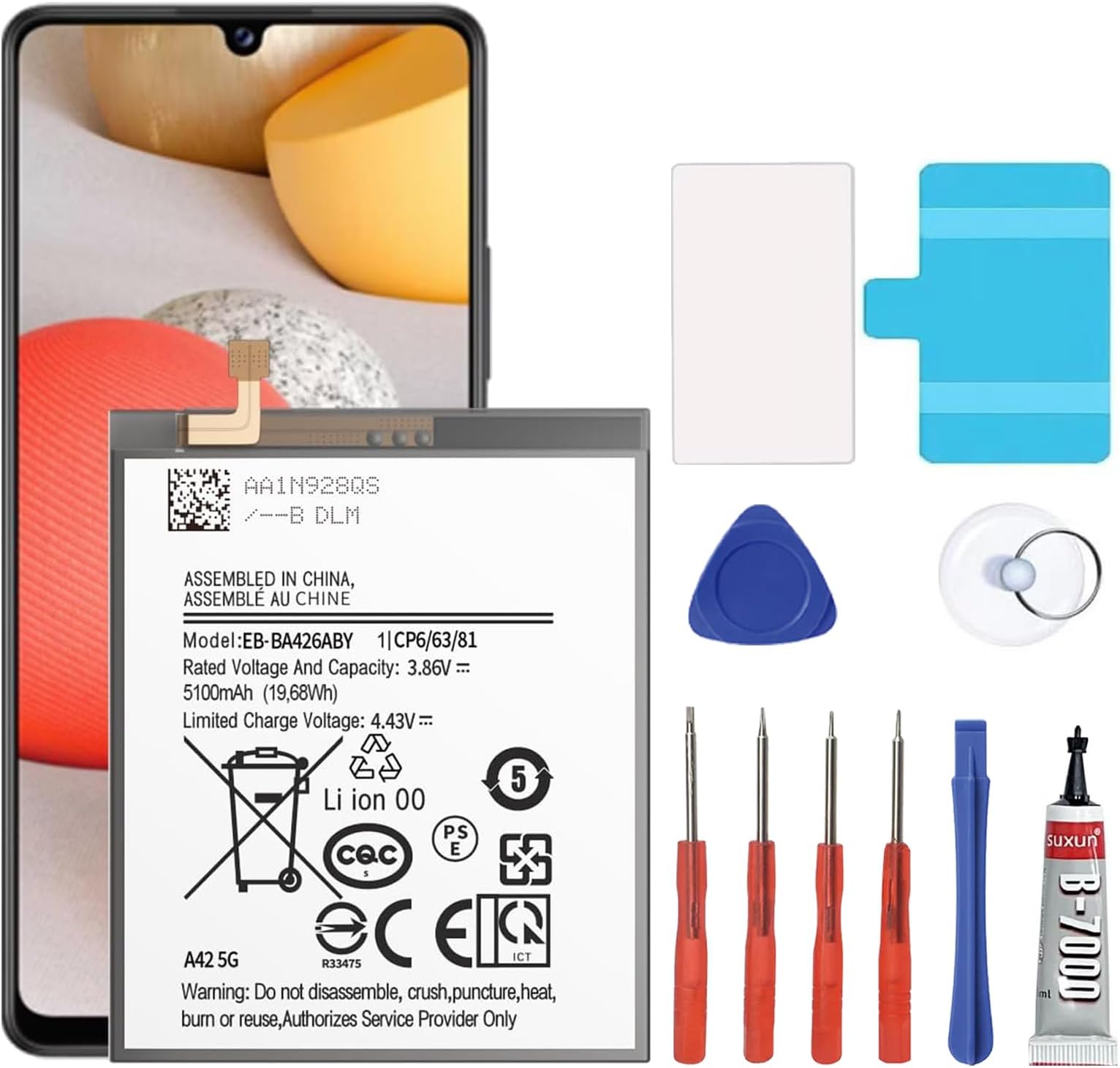 Galaxy A42 5G Battery,5100mAh EB-BA426ABY Replacement Battery for Samsung Galaxy A42 5G SM-A426U SM-A426U1 Galaxy A32 SM-A326U SM-A326U1 Galaxy A72 SM-A725F Tool Kits