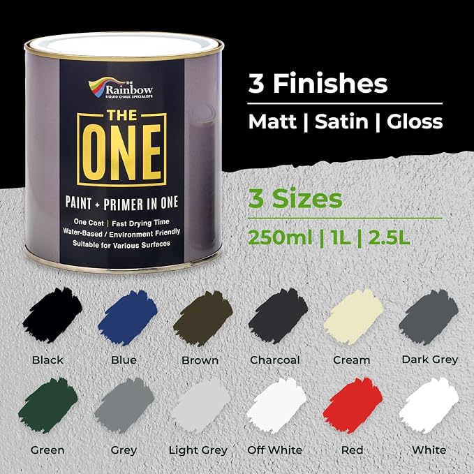 THE ONE Pintura y Primer Todo en Uno - Negro Mate, 1 Litro | Fórmula de 1 Capa | Fácil de Usar en Interiores y Exteriores para Paredes, Pisos y Muebles miniatura 7