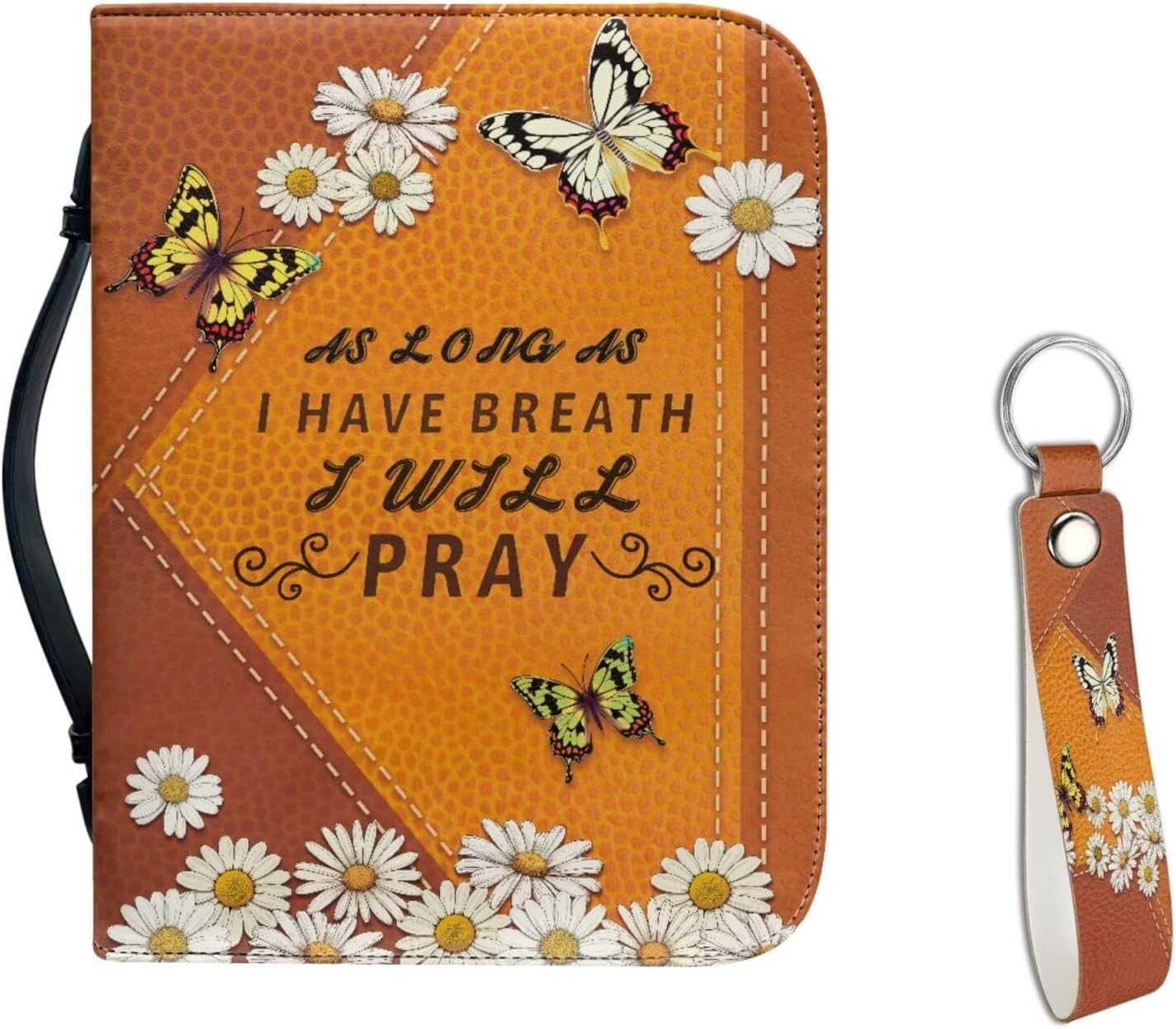 Kuiaobaty Blue Flower Print Leather Bible Covers with Keychain Bible Holder for Women Men Bible Case Storage Organizer with Handle Bible Bag Journal Case Bible Carrying Carrier 2XL