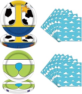 Cartoon Story Birthday Party Supplies - 40pcs Story Theme Plates and Napkins Blue Sky White Clouds Cow Disposable Paper Plate for Girls Boys Birthday Decorations for 10 Guests