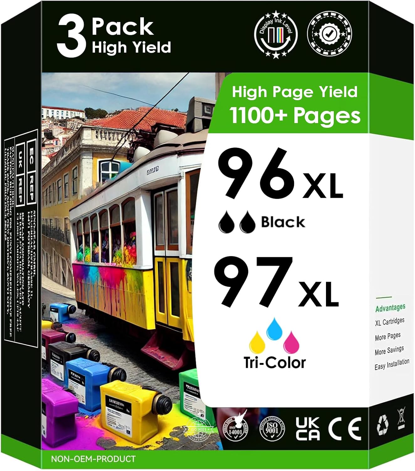 Compatible Replacement for 96xl and 97xl. Works with Officejet 7310 7210 Deskjet 9800 6988 6980 PhotoSmart 8050 Printers. 3 Pack (2 Black, 1 Color)