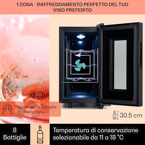 KLARSTEIN Cantinetta Vino, Cantinetta Vino Refrigerata a Zona Singola per Interno/Esterni, Frigo Bar, Cantina Vino con Vetrina, Mini Bar con Protezione UV, Frigo Vino Touch, 11-18°C, 8 Bottiglie - 3