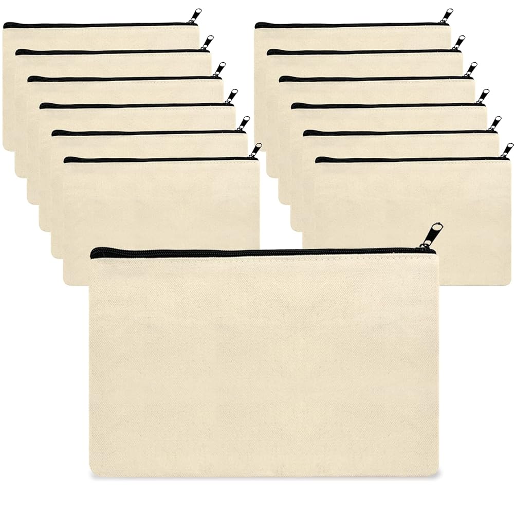 12 Astucci In Tela Bianchi Vuoti Con Cerniera - 21x12 Cm Per Fai Da Te, Scuola O Viaggi - Foto 2