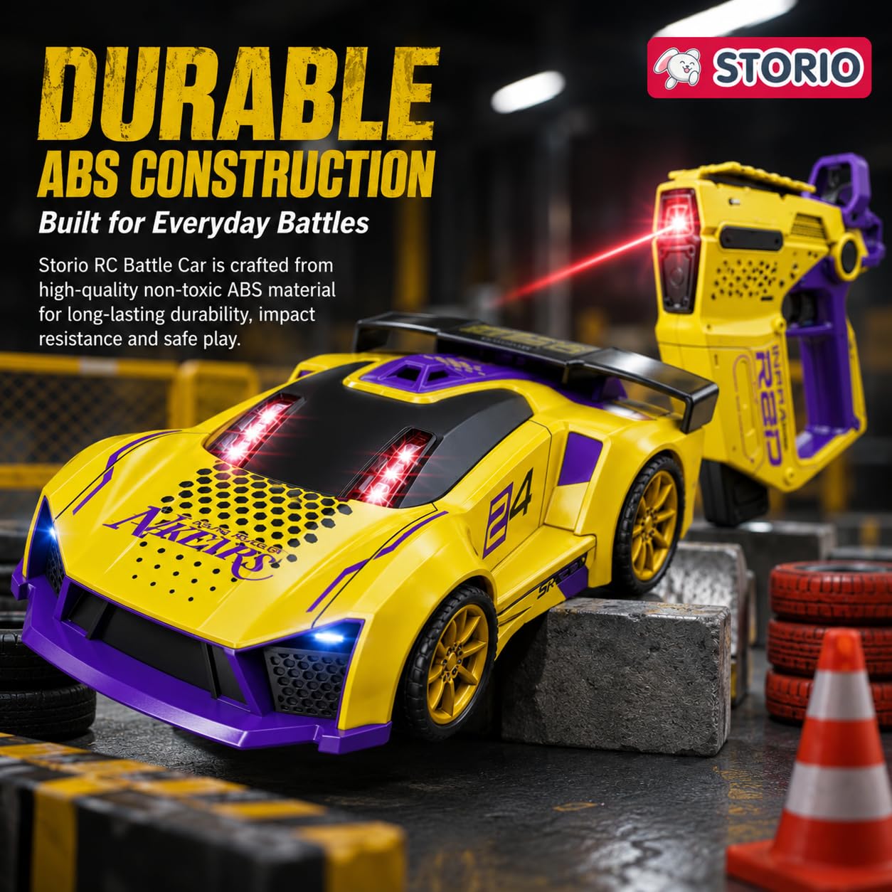 Storio RC Battle Car for Kids 3-12 Years, Remote Control Car with 2 Player Shooting Game, Rechargeable Toy Car with Flip Action, RC Cars for Boys Girls, Birthday Gift