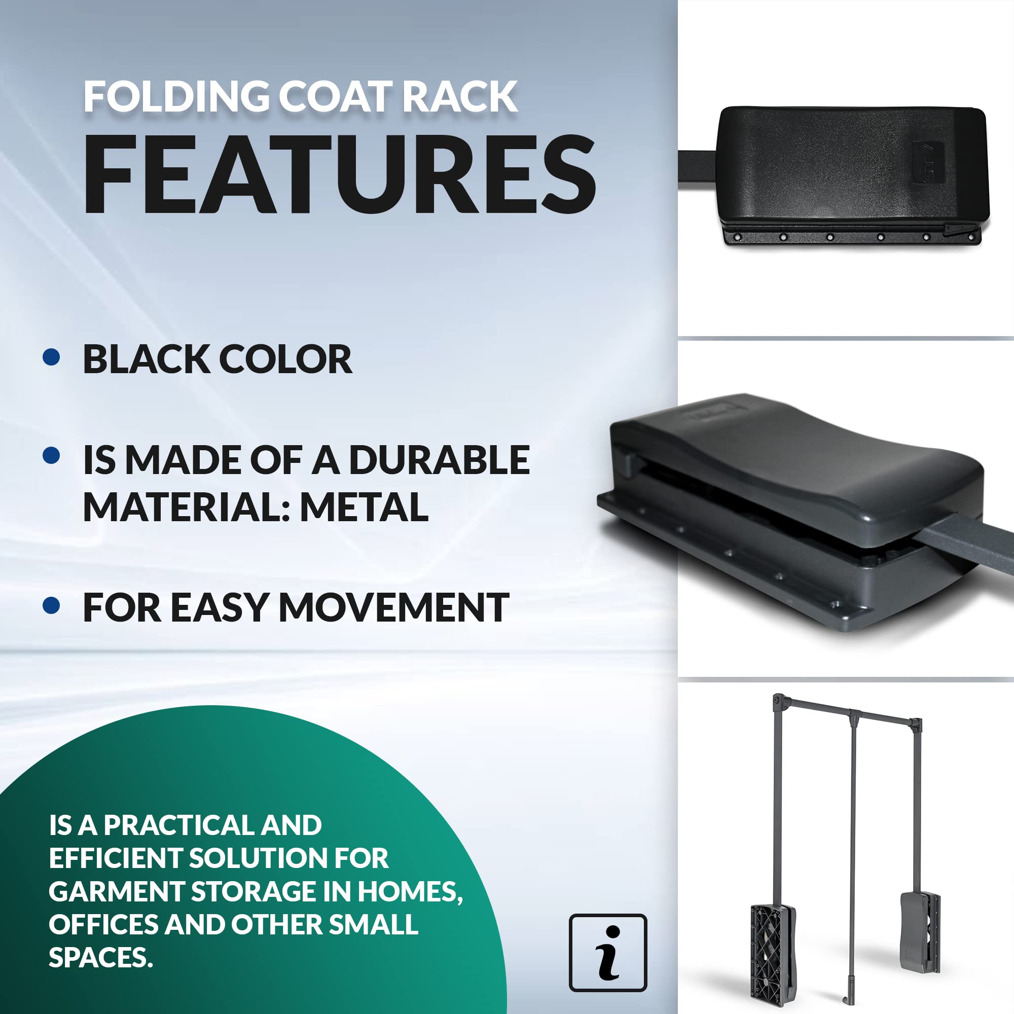 Appendiabiti Saliscendi Per Armadio - Alluminio, Regolabile 875-1200mm, Portata 8kg, Salvaspazio - Foto 2