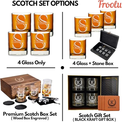 Miniatura 4 de Froolu Regalos personalizados de whisky para hombres, juego de regalo personalizado de vidrio escocés con caja, vasos grabados de Wisky Rocks para