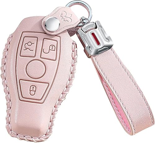 ontto 3 botones para llavero de automóvil de cuero para Mercedes-Benz Clase A C E S G M V Class CLA CLS GLA GLC GLE GLK GL GLS SL SLK SLC Viano Rosa