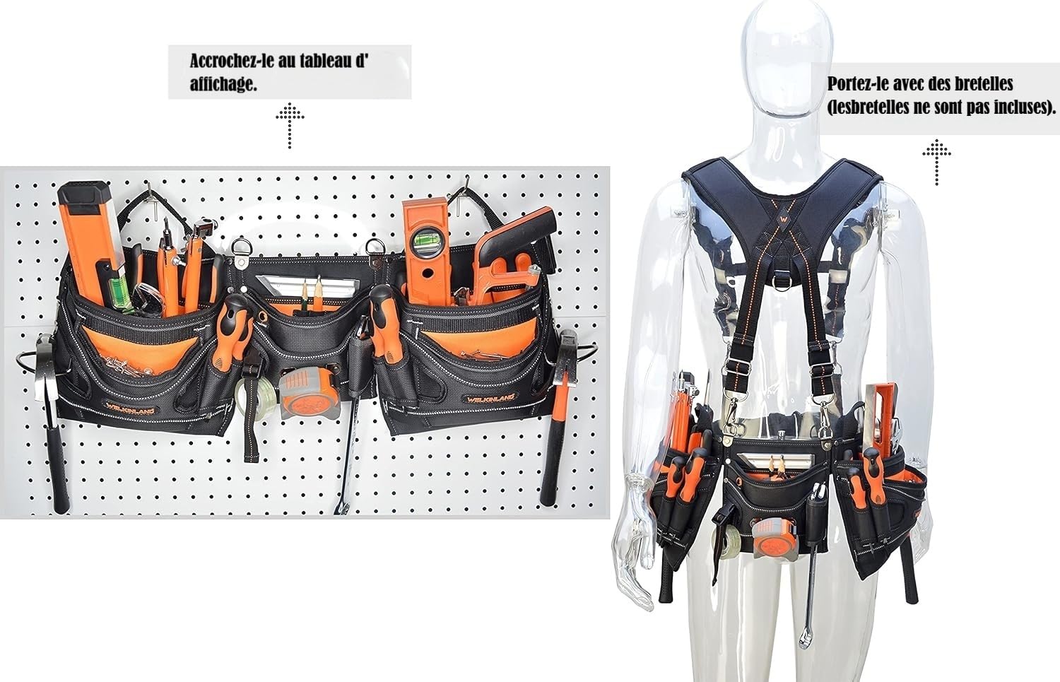 WELKINLAND Ceinture à outils de charpentier à 18 poches – Pochette à outils de construction et CVC pour charpentier