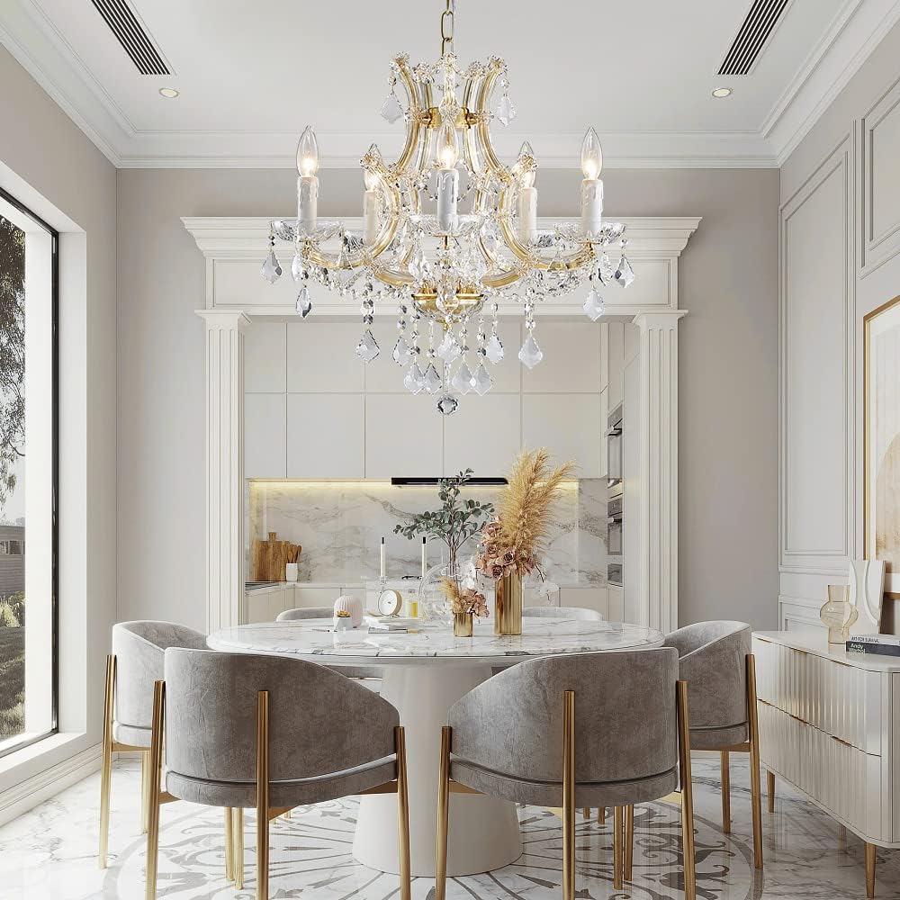 Saint Mossi 5-Lights Maria Theresa K9 Crystal Chandelier Light Fixture,Modern Chandelier Gold Chandelier for Bedroom,Dining Room,Living Room,H19 x W19,Chain Adjustable