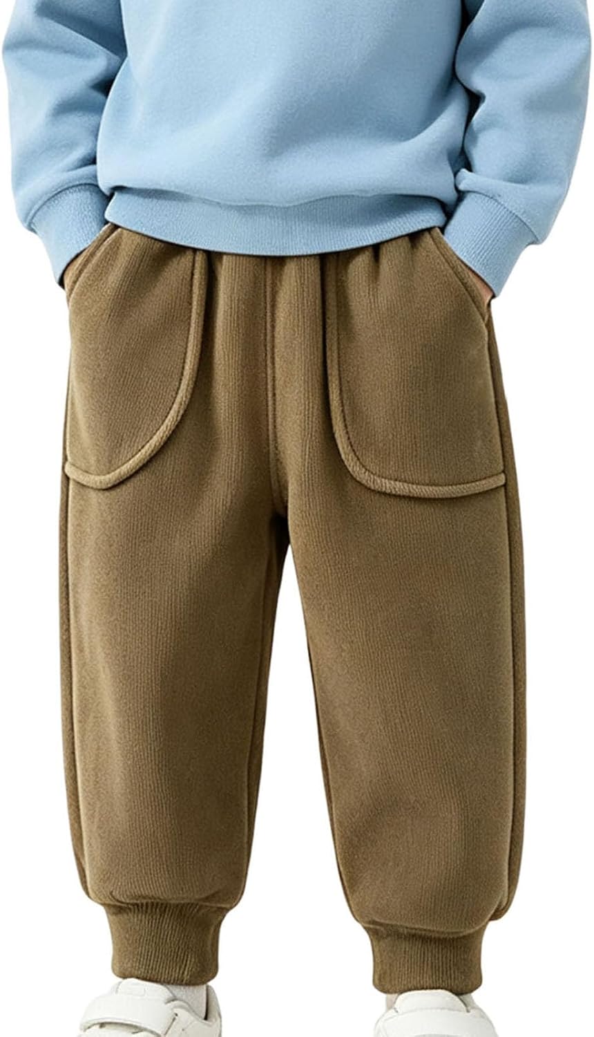 Oplxuo Kids Fleece Jogger Pants Elastic Waist Patch Pocket Sweatpants