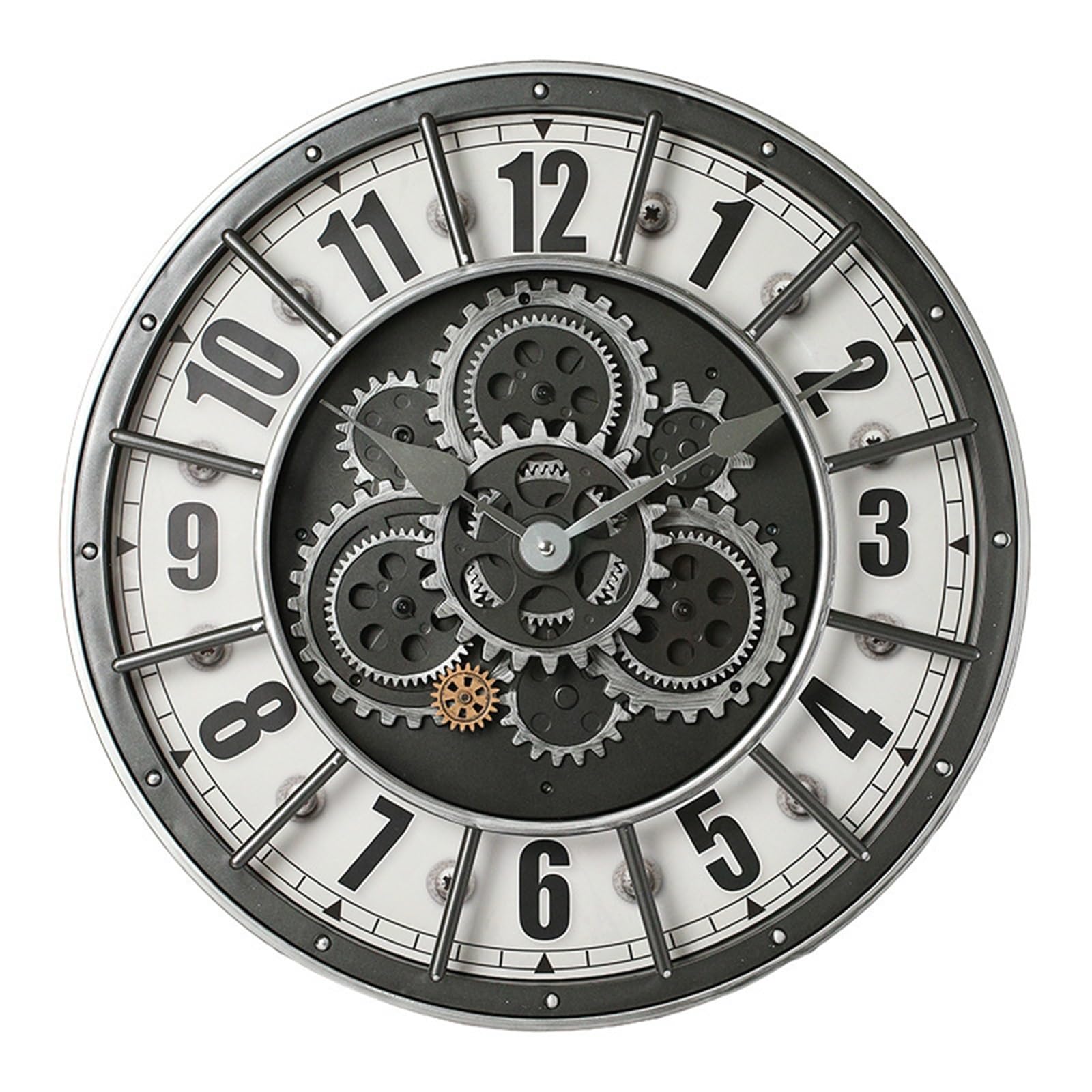 DJSKLDF Wall clock Retro Industrial Roman Wall Clock Gear Rotation Living Room Decorative Stylish Silent Quartz(D)