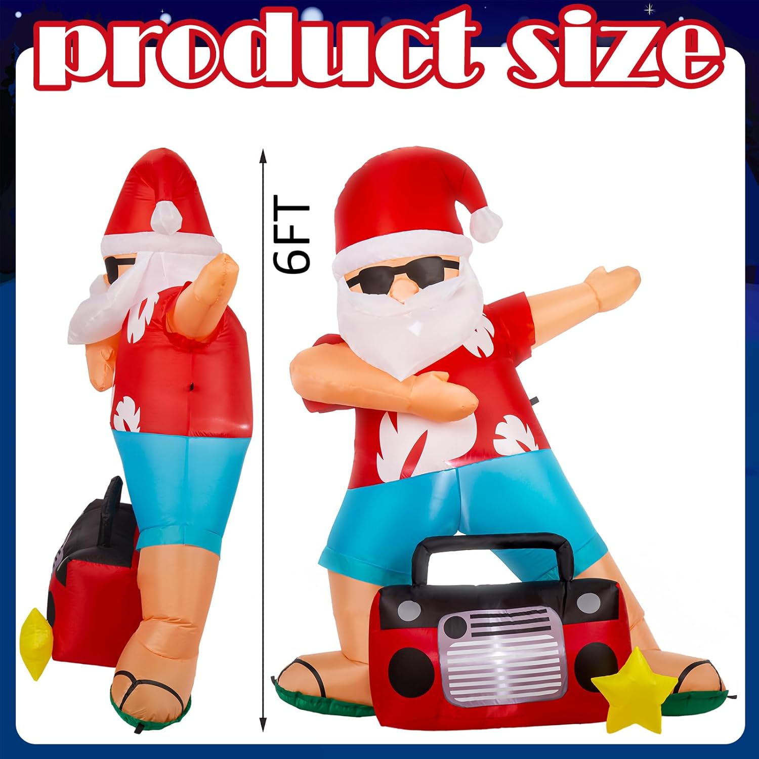 6 Ft Christmas Santa Claus Inflatables Outdoor Decorations Giant Hawaiian Blow Up Yard Decorations Xmas Tropical Blowups with LED Lights for Holiday Outdoor Indoor Yard Garden Lawn