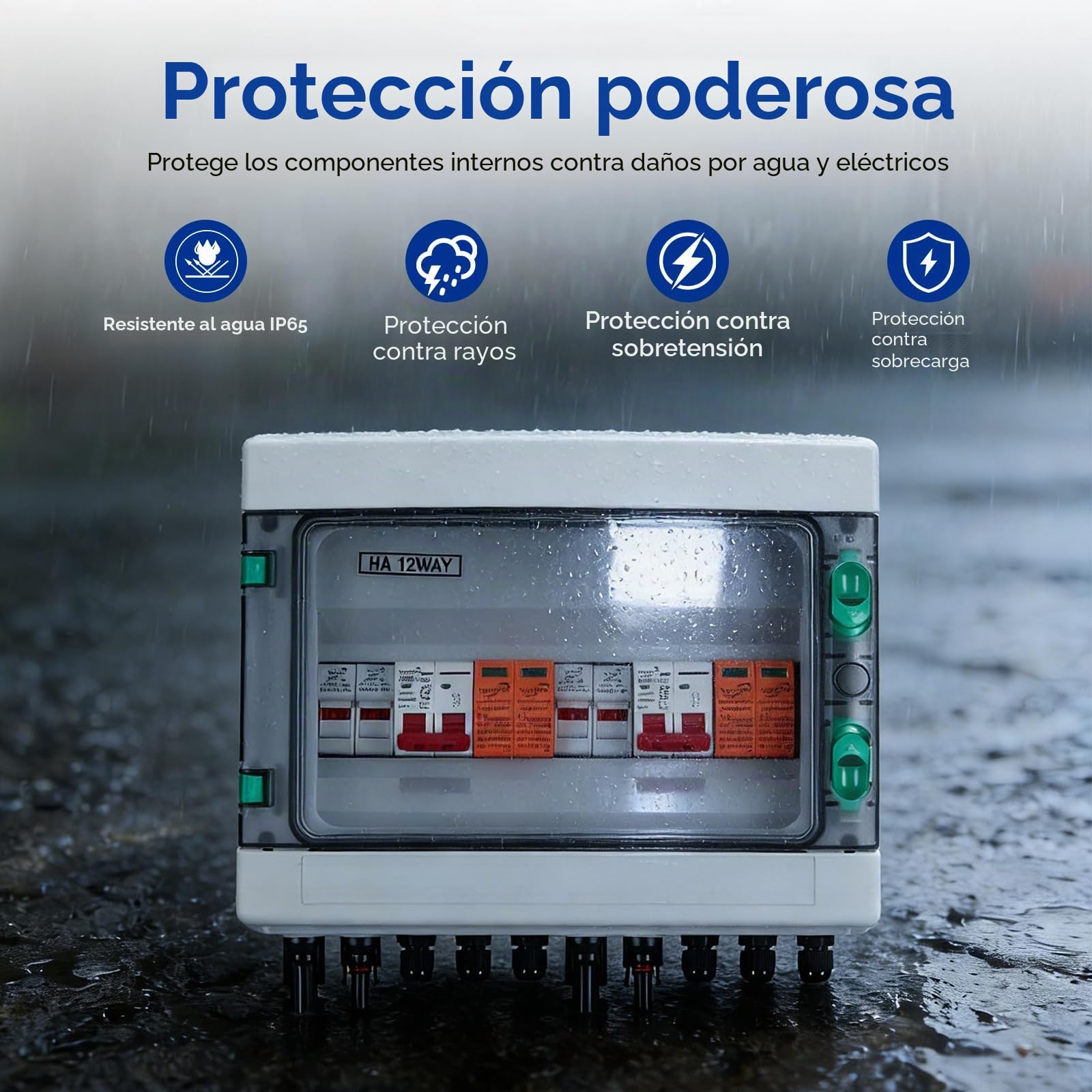Caja Combinada Solar, Protección FV CC 32A 500V Interruptor IP65, con Protección Multicapa, Gestión Eficiente de Energía