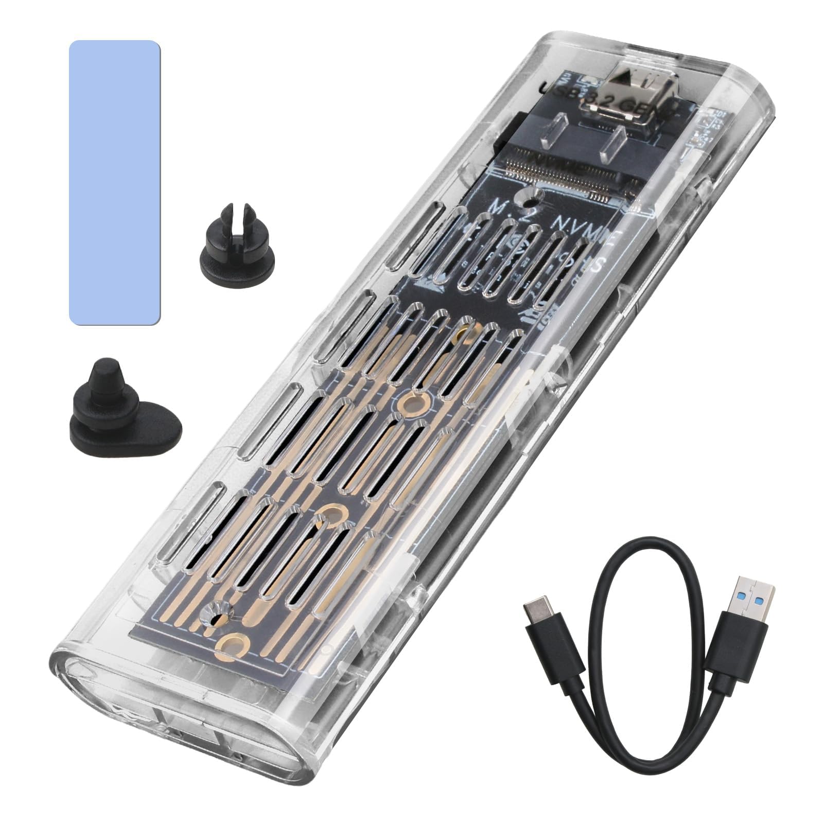 Carcasa Disco Duro SSD Adaptador M2 NVMe USB Carcasa SSD PCIe NVMe Disco Duro 10Gbps USB3.1 Gen2 Caja Disco Duro Lector para 2230/2242/2260/2280 NV-Me y S-ATA M-Key / B + M Key con Cable USB — view 8