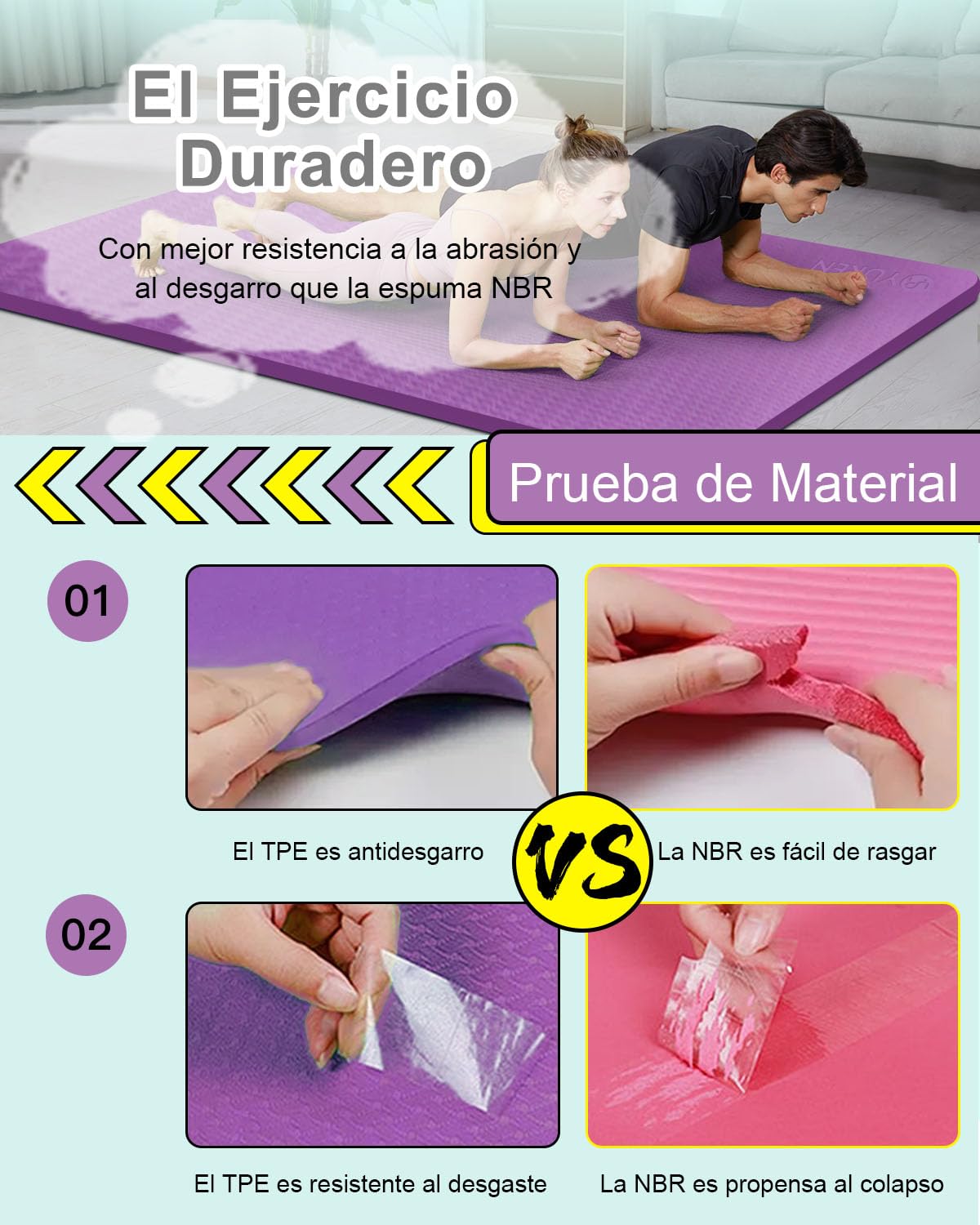 Esterilla Fitness Grande TPE 200×130cm 15mm Gruesa Esterilla Deporte XXL Esterilla Yoga Antideslizante Colchoneta Gimnasia Pilates