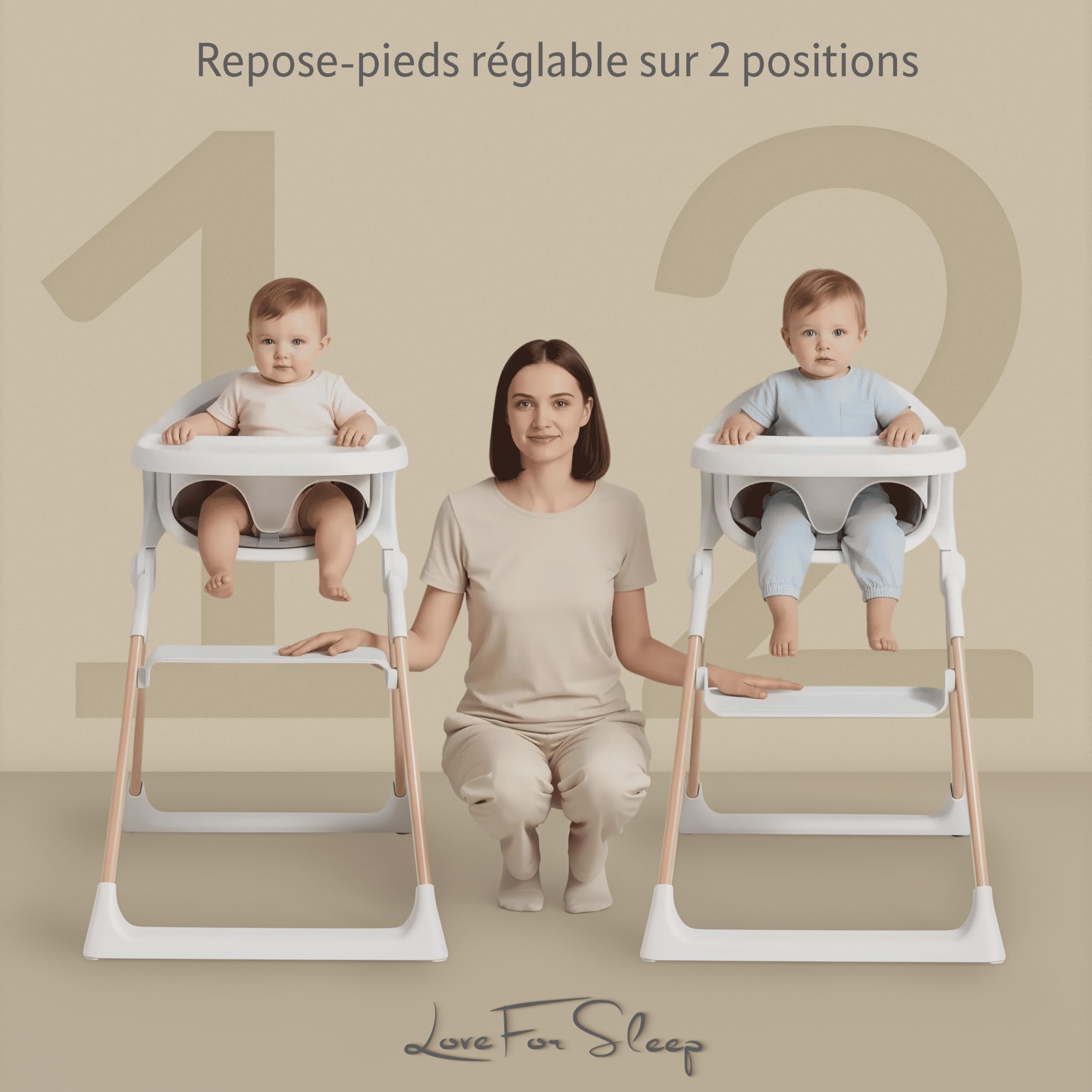 Chaise haute premium pour bébés et tout-petits (dès 6 mois) – Design pliable et réglable avec coussin vert sauge et harnais de sécurité