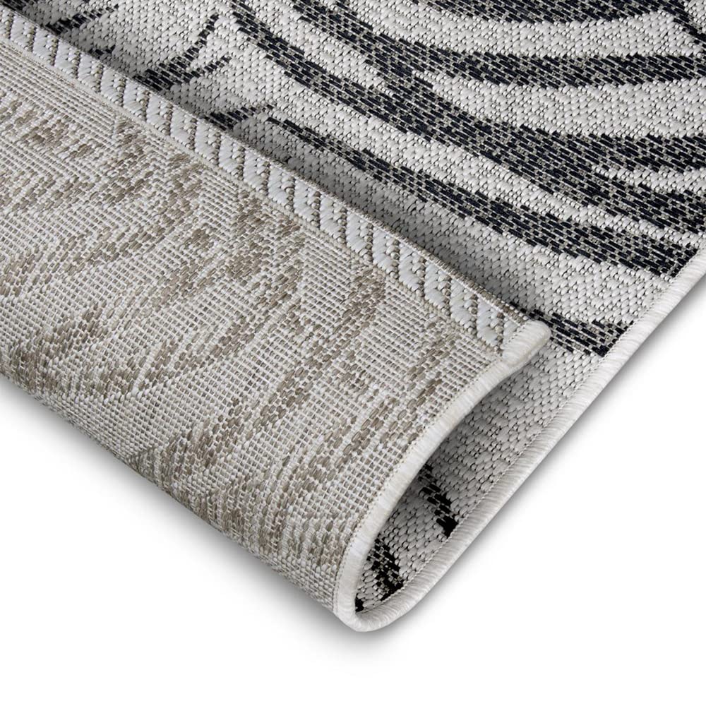 NORTHRUGS Palmera Tapis d'extérieur (70 x 300 cm, Motif Floral, 100% polypropylène, résistant et Facile d'entretien, résistant aux Rayons UV, Salon, Balcon, terrasse, Jardin) Noir/crème, 70 x 300 cm