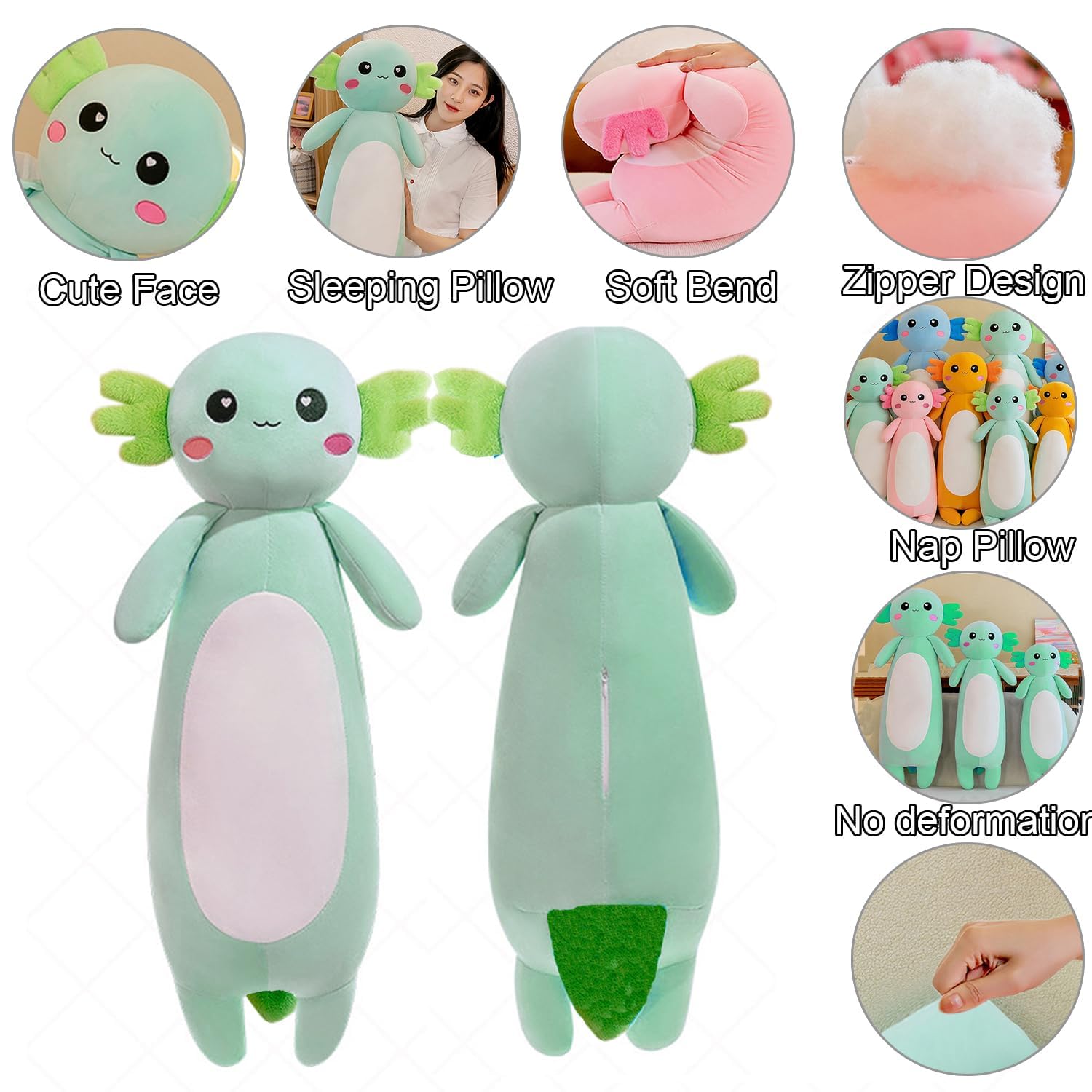 Kekeso Long Axolotl Plush Pillow,Axolotl Stuffed Animal for Girls and Boys Salamander Plush Toy Gift for Christmas (Green - Image 4