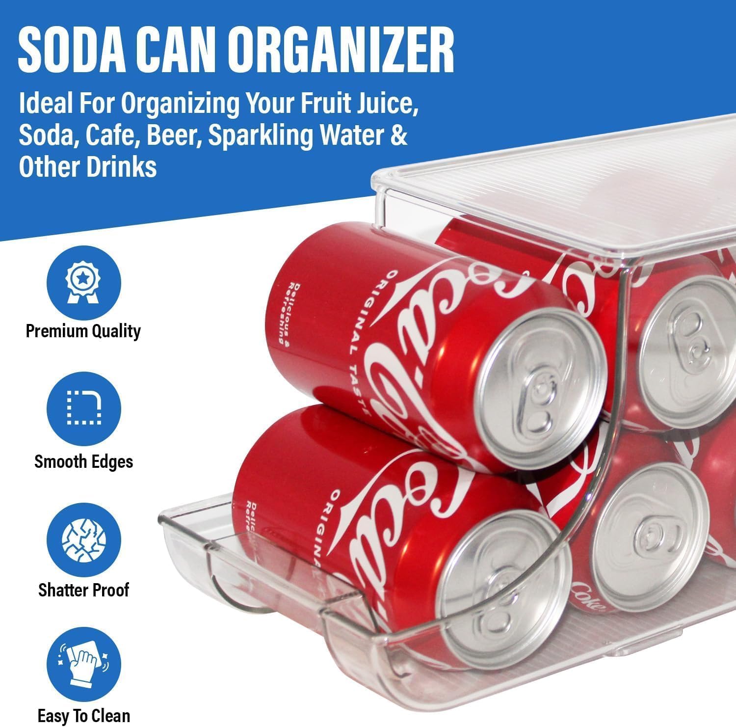 Organizador de latas de refresco con tapas, dispensador de latas de refresco apilable para refrigerador, organizador de latas transparente y contenedores de almacenamiento para nevera, cocina