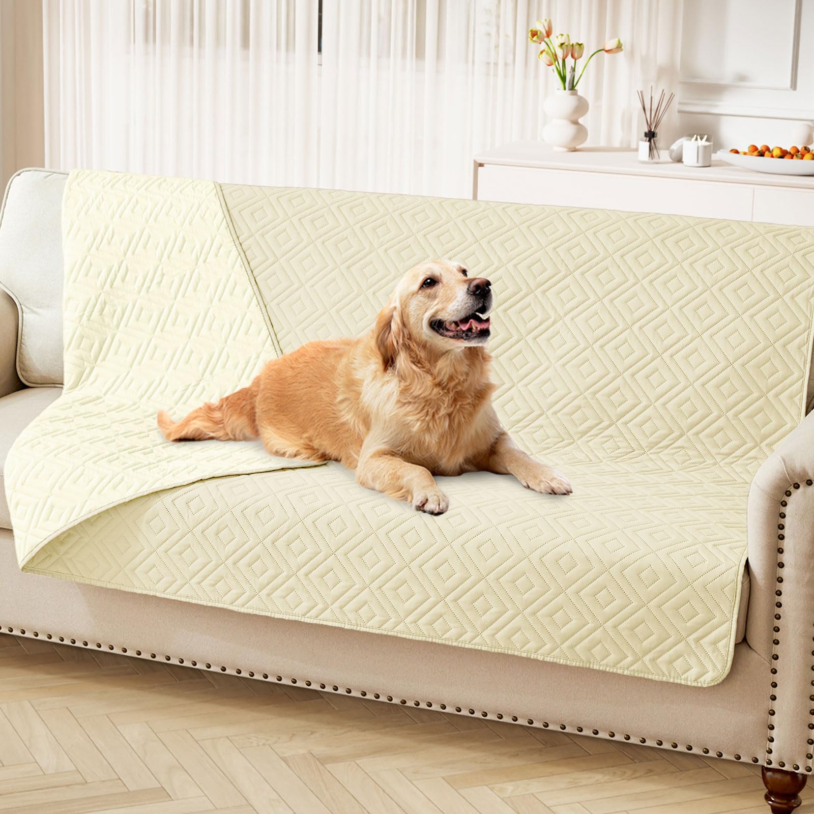 hyha Waterproof Dog Blanket, Soft Dog Bed Cover Pet Blankets, Waterproof Sofa Couch Cover for Dogs Washable, Reversible Pet Couch Covers for Sofa Furniture (52x82 Inch, Beige/Beige)