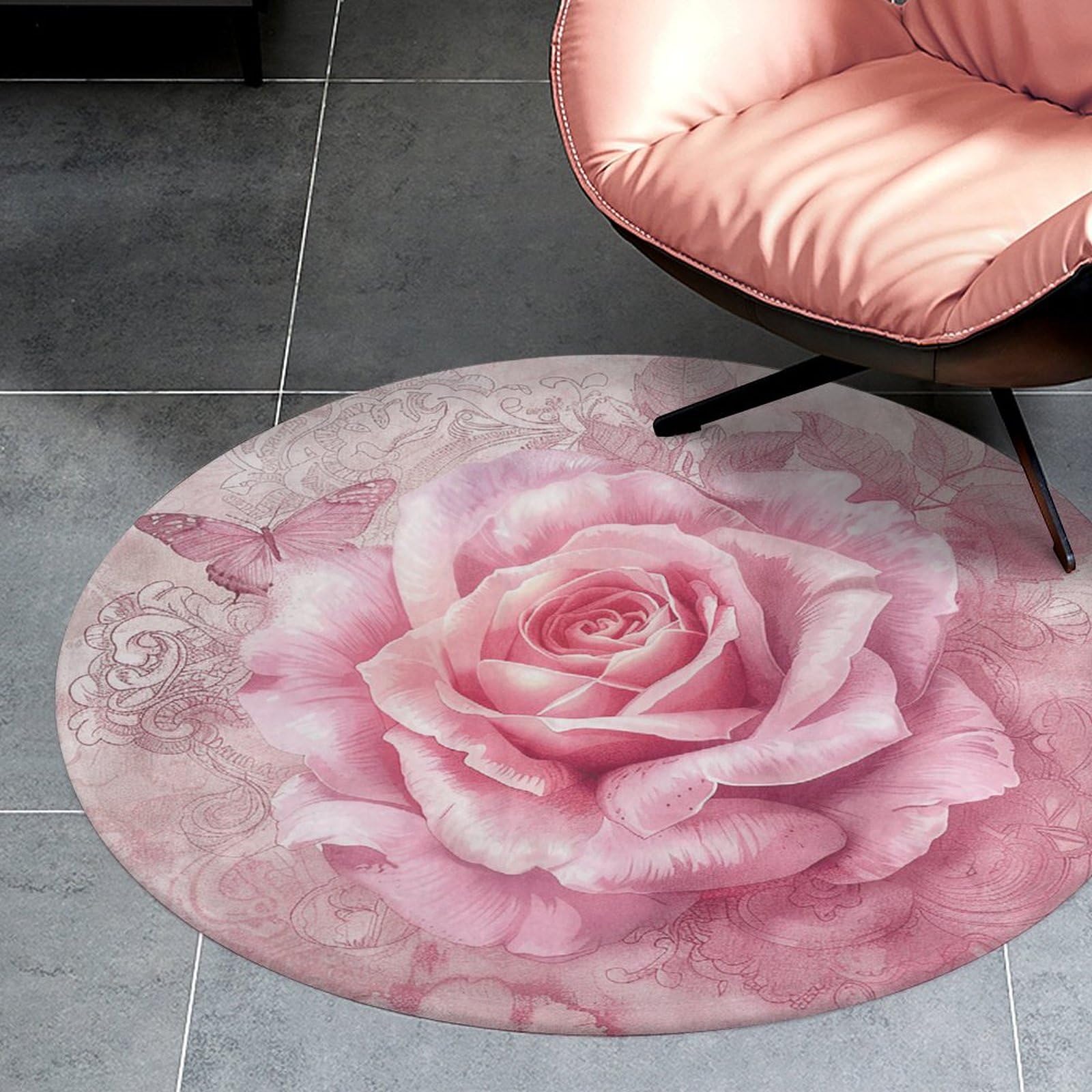 Tapis pour chambre à coucher délicat motif pêche rond 80cm