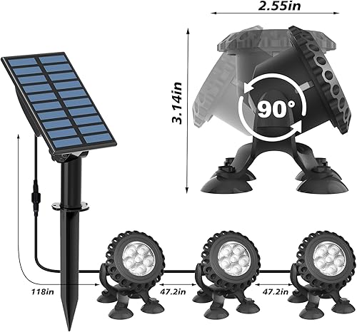 Miniatura 9 de T-SUN Luces solares para estanque, 3 en 1 RGB luces solares subacuáticas para estanque, luz sumergible impermeable IP68 para estanque, jardín,