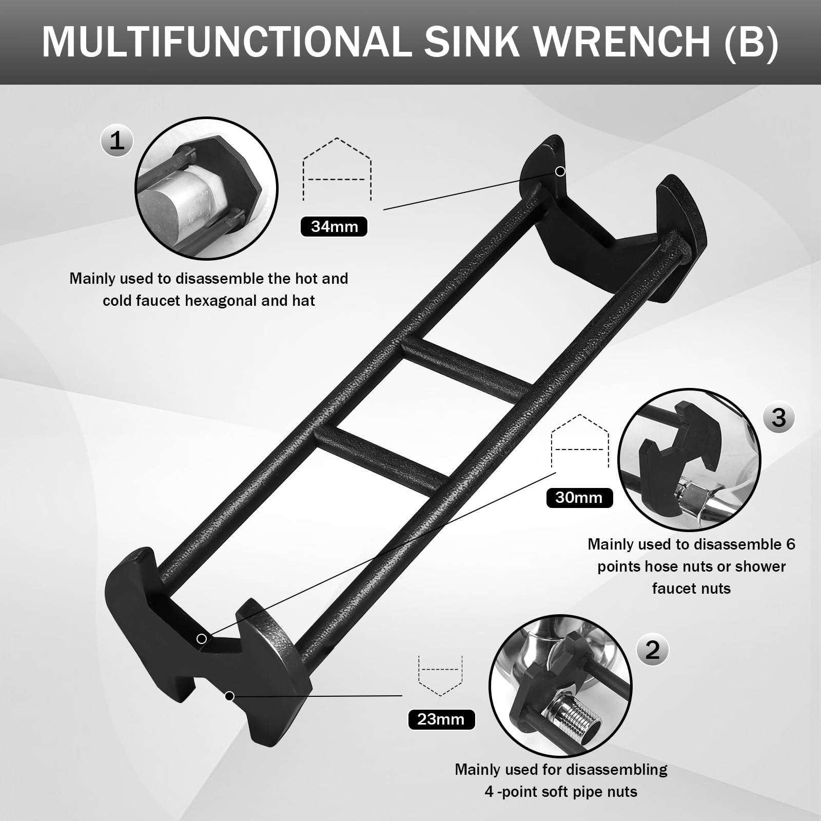 2-Pack Multifunctional Sink Wrench, Basin Faucet Installation Tool for Tight Spaces - Plumbing Wrench for Kitchen, Bathroom & Home Use — view 3