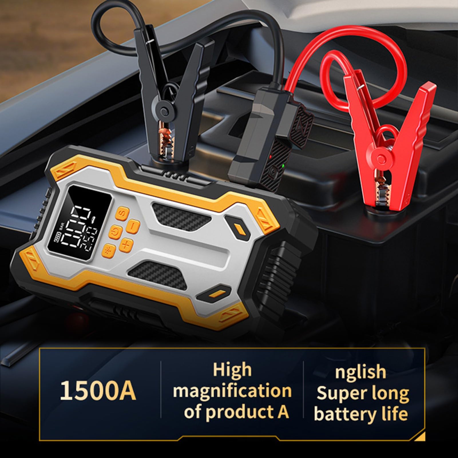 Alomejor Arrancador de BateríA Portátil de 1500 A para Coche, 12 V, con Pinzas de Arranque Inteligentes para Coches, Camiones, Motocicletas, Barcos, Autocaravanas y Tractores.