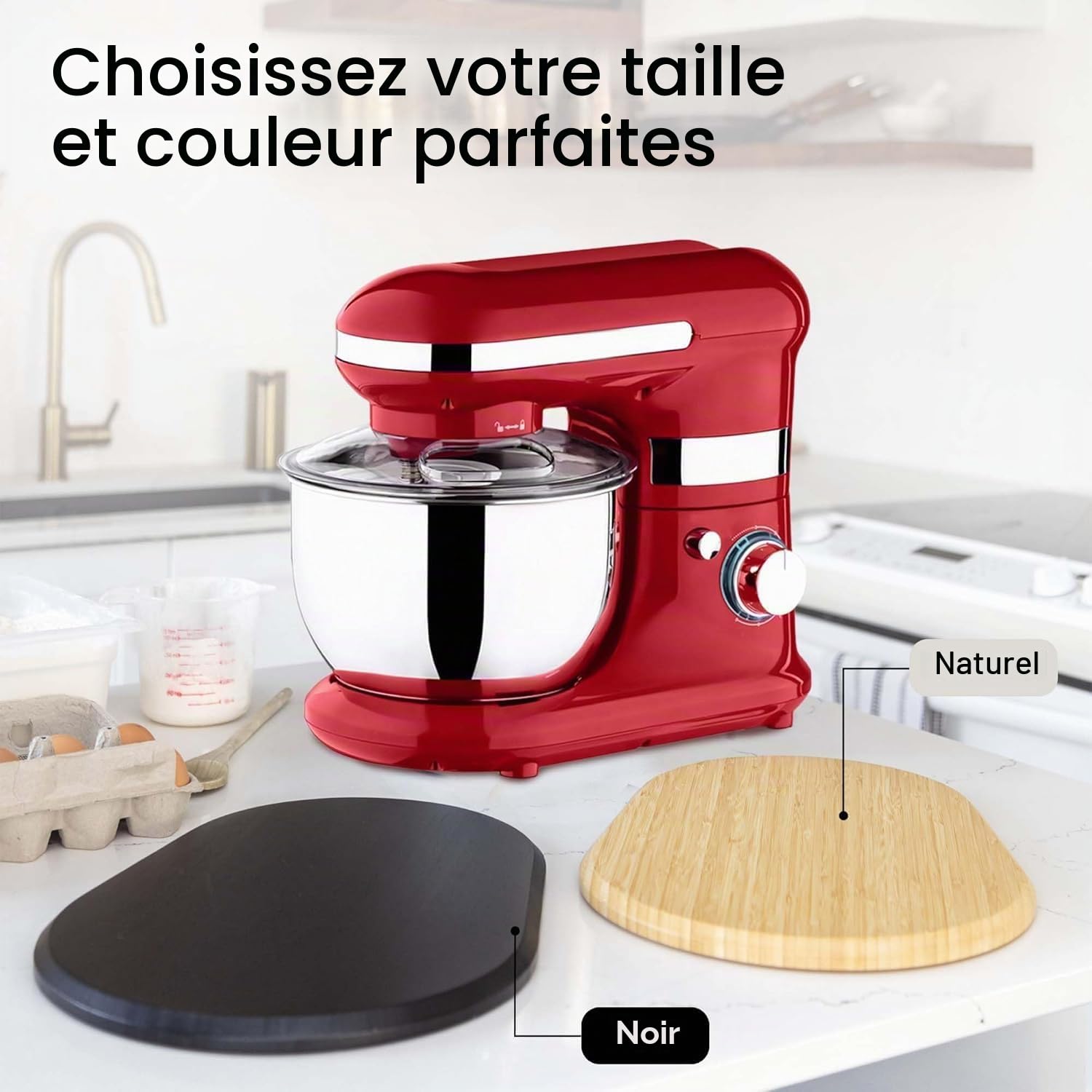 Ibyx Plateau Coulissant en Bambou Compatible avec Robot Pâtissier KitchenAid 4,8 L – Support à roulettes pour Électroménager – Plateau Roulant pour Plan de Travail