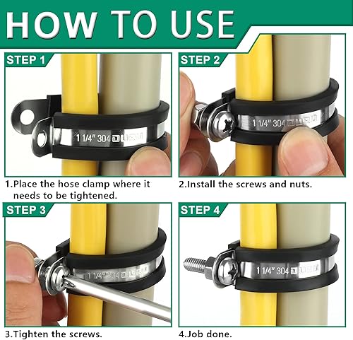 Miniatura 3 de 15 abrazaderas de cable de acero inoxidable de 1-14 pulgadas, abrazaderas de cable aisladas acolchadas con revestimiento de goma, abrazaderas de