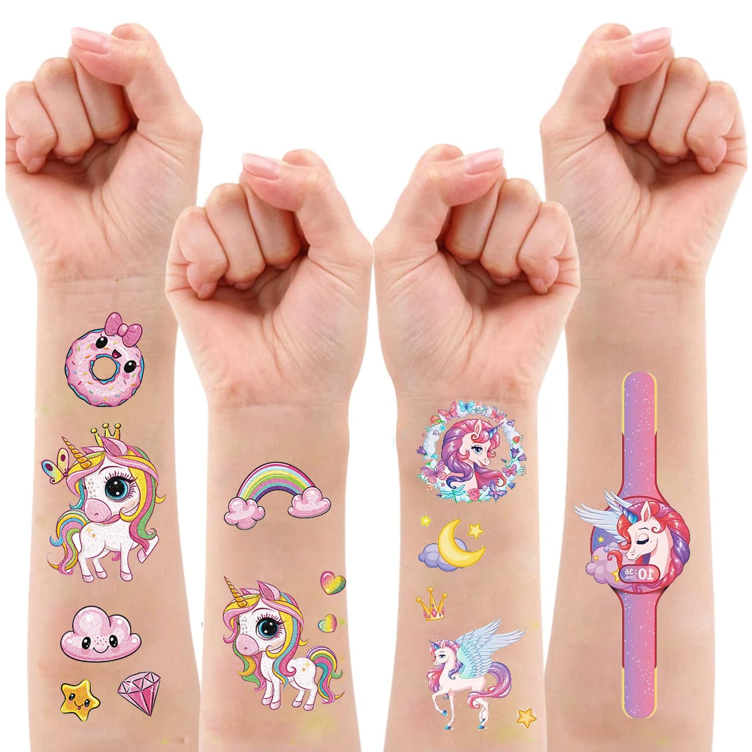 FLYGIRL Kids Tattoos Unicorn Tattoos for Kids,Cartoon Tattoo Stickers,4Pcs Waterproof Temporary Tattoo Unicorn Sticker for Party Fun Gifts Theme Decoration.