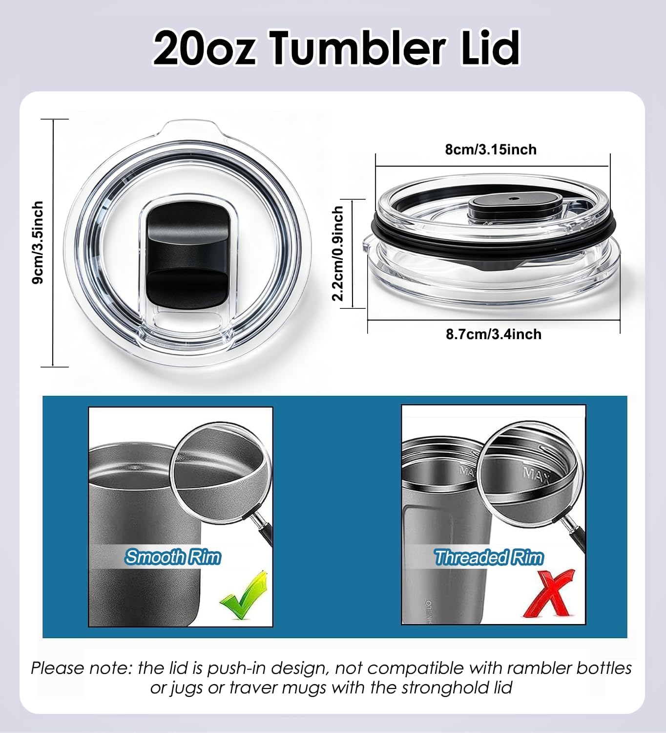 20 oz Tumbler Lid Replacement, 3 Pack Magnetic Slider Lids Compatible with YETI 20 oz Tumbler, 20oz/16 oz Stackable Cup, 10 oz Lowball, 10 oz/24 oz Mug, Spill Resistant BPA Free Travel Cup Covers image 2