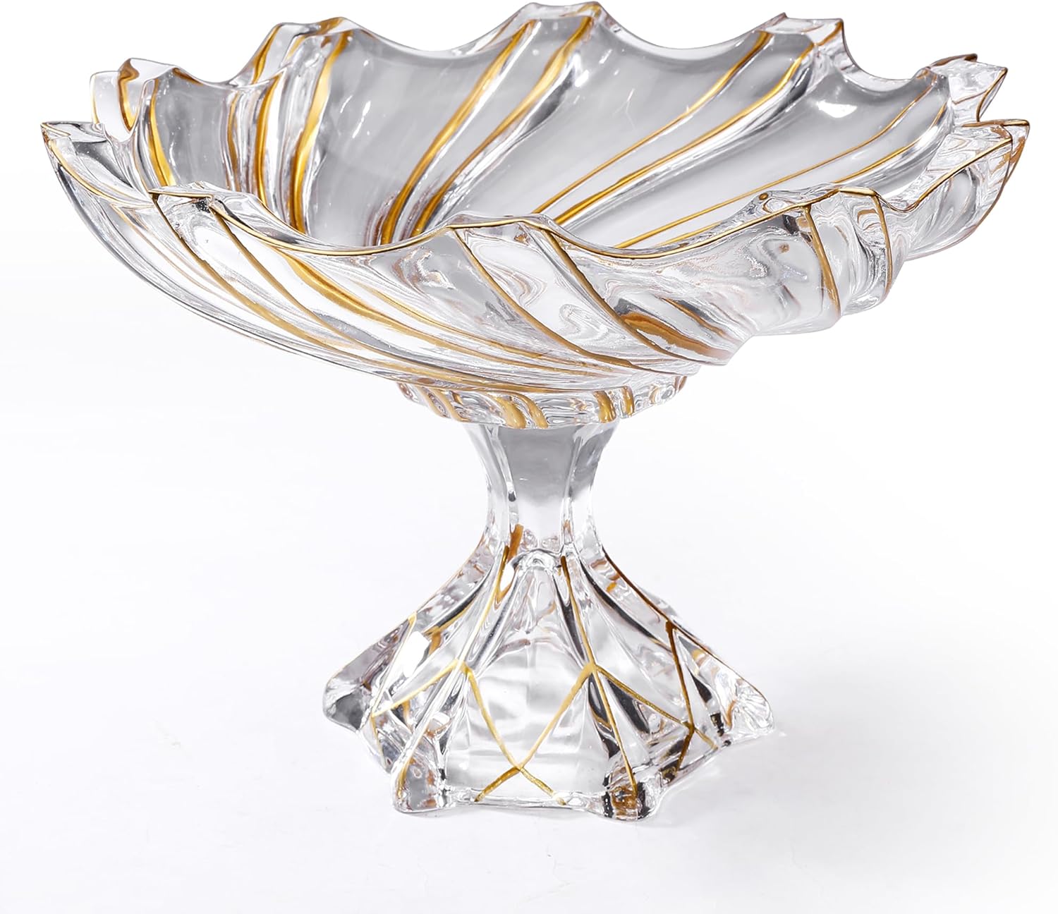 MAGCOLOR Large Hand Painted Gold Whirlwind shaped Crystal Glass Decorative Bowl-12.6 inch Diameter, Footed Glass Bowl for Kitchen Countertop & Dining Table Centerpiece.