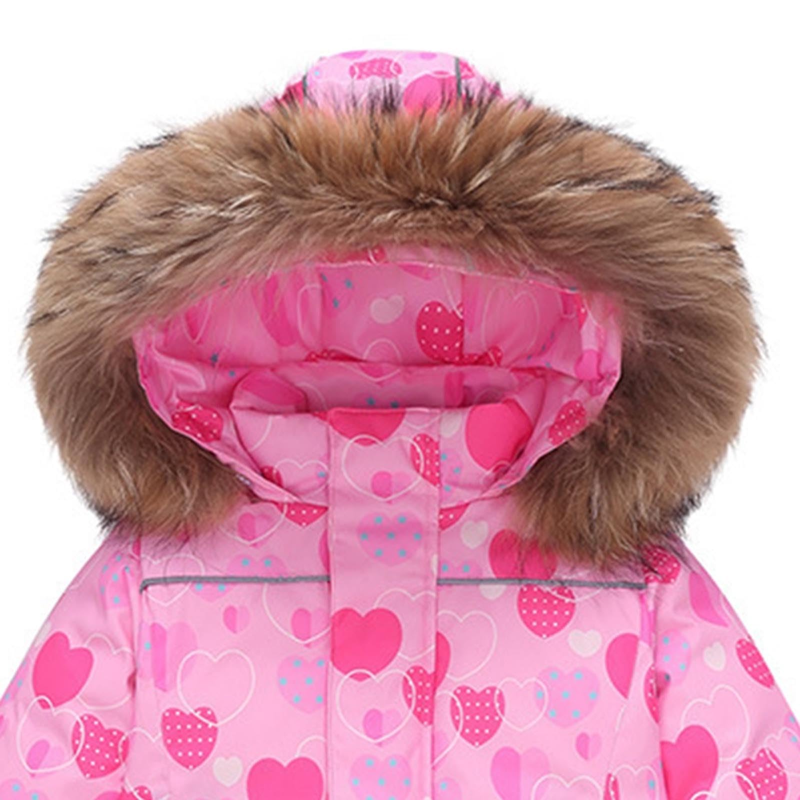Ensemble Ski Enfant 2 Pièces Veste Capuche Et Salopette Pour Hiver Imperméables Coupe-Vent Vêtements de Ski Fille Chaude Combinaisons de Neige Hiver Salopettes Veste Snowsuit Jumpsuit de Sports