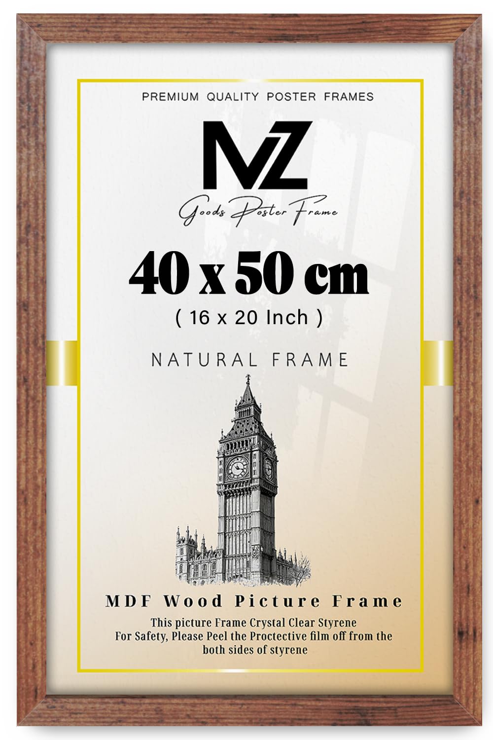 MZ GOODS | Medium 16 Inch x 20 Inch Eton Wood Frame Classic Rustic (40 x 50 CM) Frame | Perfect for Art Display 1' 4" x 1' 8" [ Rustic ]