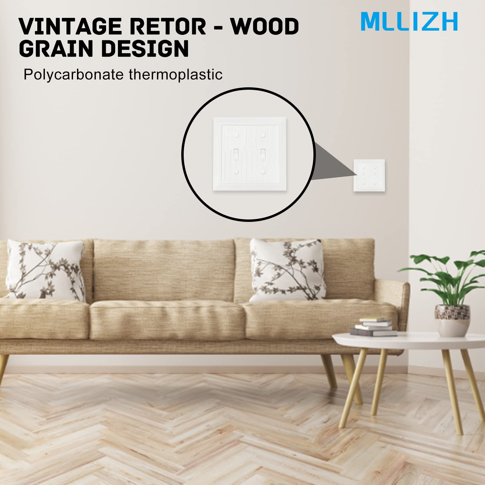 Moderna placa de pared decorativa retro diseño de grano de madera cubierta de interruptor para interruptor de luz, interruptor inteligente, regulador, GFCI, toma USB (paquete de 10, doble palanca)