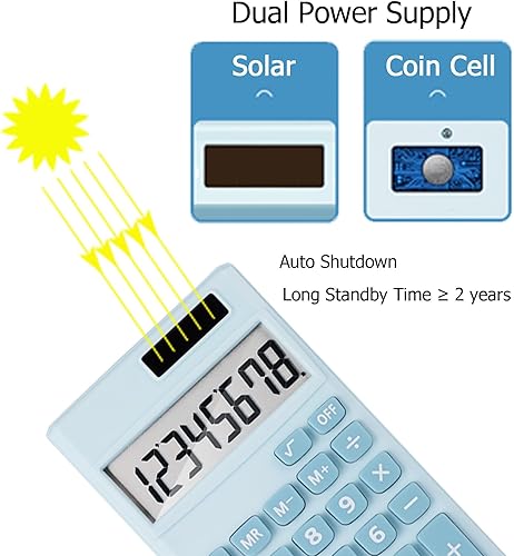 Miniatura 4 de Calculadora básica, mini calculadoras de escritorio de tamaño de bolsillo para escuela, oficina, hogar (azul claro)