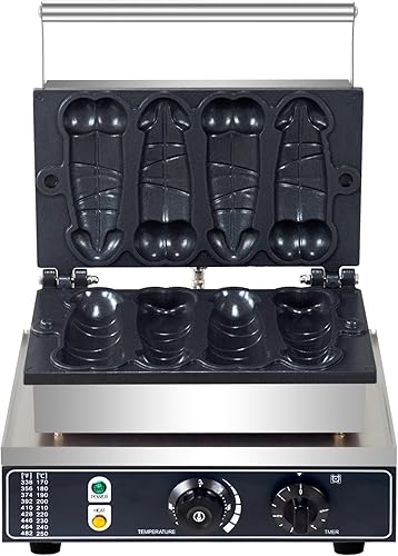 Miniatura 5 de Máquina comercial de gofres de forma extraña, 4 unidades de hierro antiadherente para gofres de pene de 1600 W, acero inoxidable, salchichas para