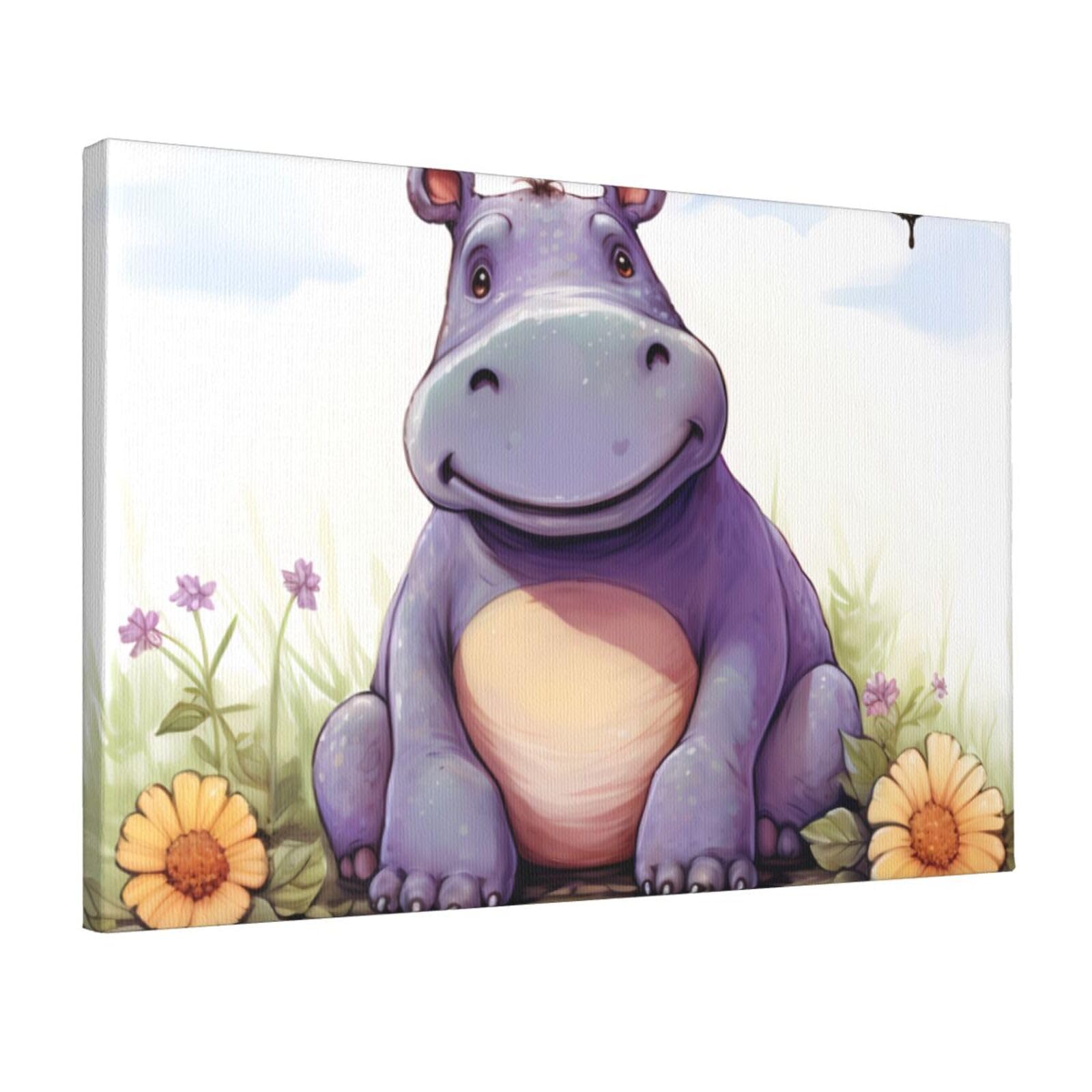KLOPH Butterfly and hippo Canvas Wall Art for Living Room 12"x18" Modern Artwork Painting for Bathroom Hanging Canvas Prints Aesthetic Wallart for Bedroom Kitchen Office Wall Decor