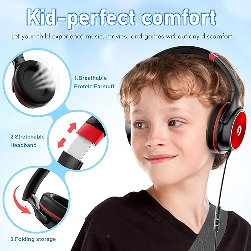 Miniatura 3 de Auriculares para niños con limitador de volumen seguro de 85 dB94 dB para adolescentes y niños, auriculares estéreo HD plegables para Kindle