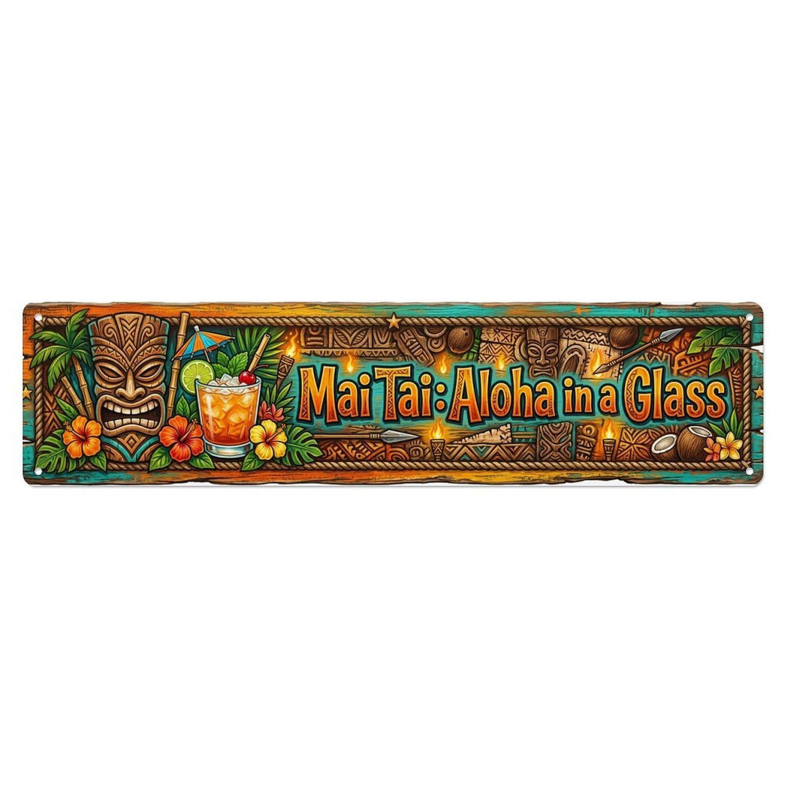 Mai Tai Tiki Beverage Metal Tin Sign Plaque Wall Decor for Cafe, Club Bar, Office, Home Garden Metal Poster 4x16Inch