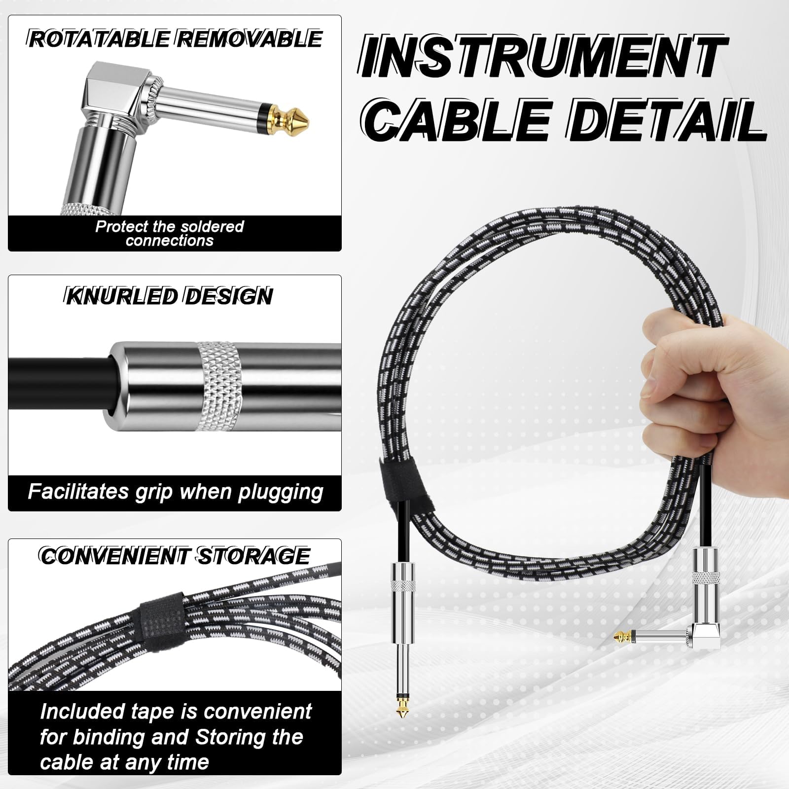 Paquete de 8 cables de instrumento de 10 pies, cable de instrumento de guitarra eléctrica, cable de color, accesorios de bajo, cables de tela de tweed para guitarra eléctrica, bajo, teclado