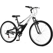 CamPingSurvivals 26"/27.5" Full Suspension Mountain Bike, 7 Speed Womens & Mens Mountain Bike with Unique Drag-Reducing Frame & V Brake & Ergonomic Seat & All Terrain Tire for Adults